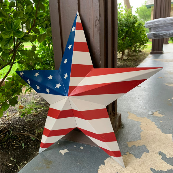 AMERICANA USA FLAG BARN STAR METAL RED BEIGE NAVY BLUE STAR WESTERN HOME DECOR HANDMADE