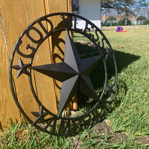 GOD BLESS AMERICA BLACK METAL BARN LONESTAR TWISTED RING METAL ART WESTERN HOME DECOR HANDMADE NEW-#EH10487