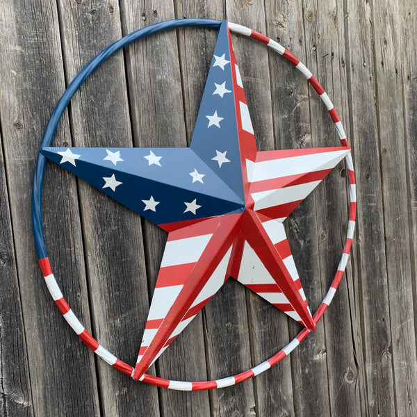 PEACE STAR METAL RED WHT BLUE STAR WESTERN HOME DECOR HANDMADE 12",16",24",32"36",38",40",48"