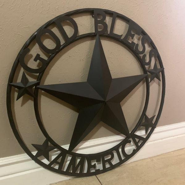 GOD BLESS AMERICA BLACK METAL BARN LONESTAR TWISTED RING METAL ART WESTERN HOME DECOR HANDMADE NEW-#EH10487