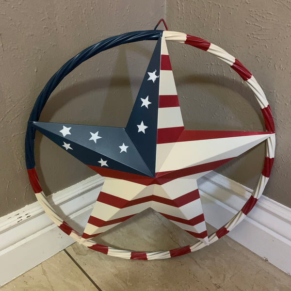 AMERICAN USA FLAG BARN STAR METAL RED IVORY BEIGE BLUE STAR12",16",24",32"36",38",40",48"