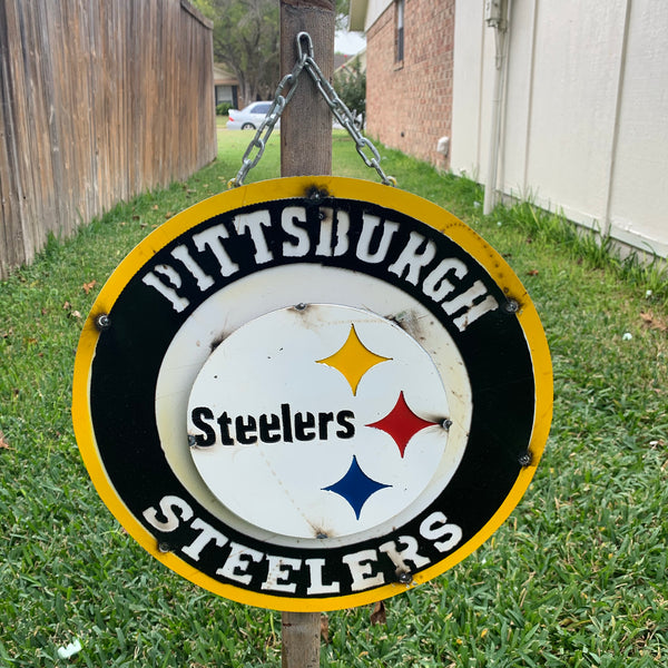 15" PITTSBURGH DISC CUSTOM METAL VINTAGE CRAFT TEAM SPORTS SIGN WESTERN HOME DECOR HANDMADE
