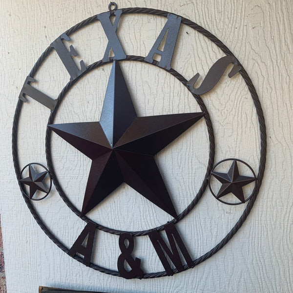 #EH11168 TEXAS A&M BARN STAR METAL LONE STAR RUSTIC BROWN TEAM STAR WESTERN HOME DECOR HANDMADE NEW