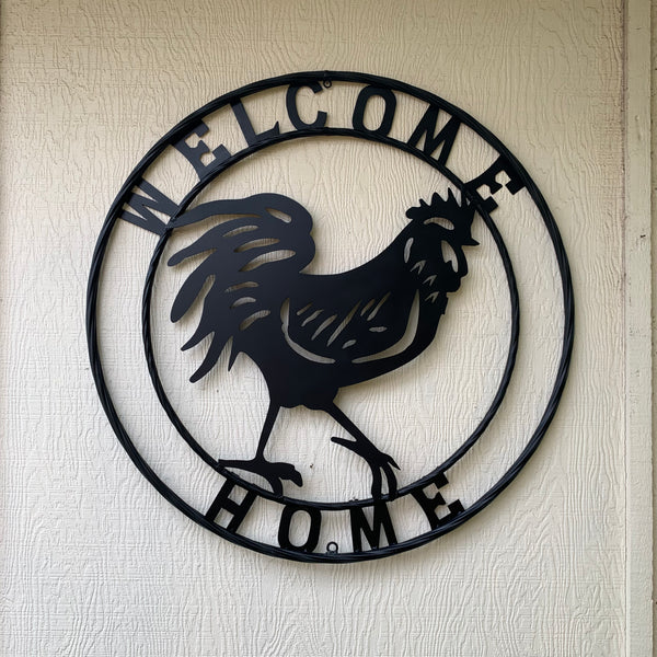 YOUR CUSTOM NAME BLACK ROOSTER LASERCUT METAL ART WITH RING DESIGN WESTERN METAL ANIMAL ART HOME WALL DECOR BRAND NEW