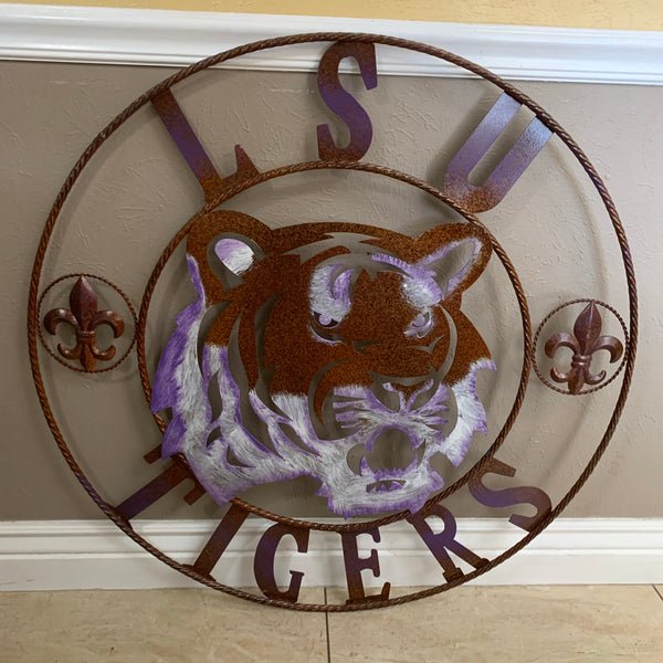 12,18",24",32" LSU TIGERS PURPLE WHITE CUSTOM METAL TEAM VINTAGE CRAFT HANDMADE