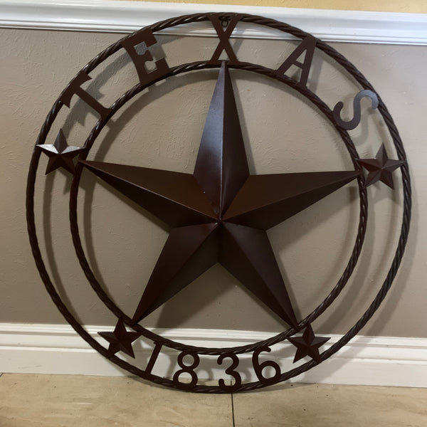 36" TEXAS 1836 BROWN BARN STAR METAL ART WESTERN HOME DECOR VINTAGE RUSTIC CRAFT ART