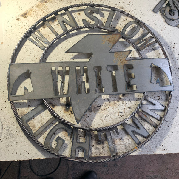 CUSTOM NAME LIGHTNIN HORSE SIGN RAW METAL BARN ROPE RING WESTERN HOME DECOR HANDMADE 24",32",36"