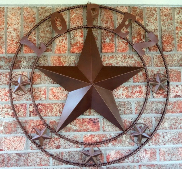 LOPEZ CUSTOM STAR NAME BARN METAL STAR 3d TWISTED ROPE RING WESTERN HOME DECOR RUSTIC  BRONZE HANDMADE 24",32",34",36",40",42",44",46",50"