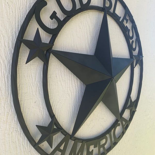 GOD BLESS AMERICA BLACK METAL BARN LONESTAR TWISTED RING METAL ART WESTERN HOME DECOR HANDMADE NEW-#EH10487
