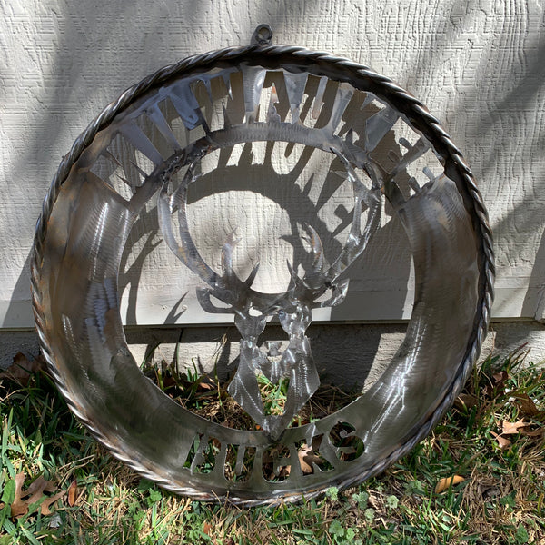 24" MILWAUKEE BUCKS RAW METAL WIDE BAND DISC STYLE METAL CUSTOM VINTAGE CRAFT TEAM SPORTS SIGN HANDMADE