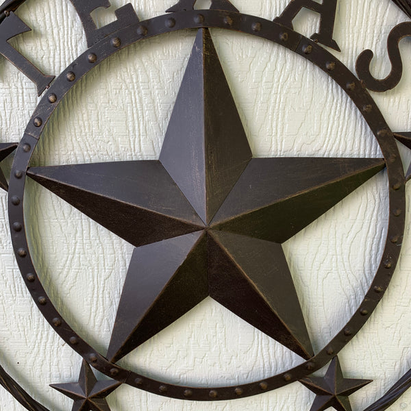 24" TEXAS BARN STAR BEADED METAL ART WESTERN HOME DECOR VINTAGE RUSTIC DARK BRONZE