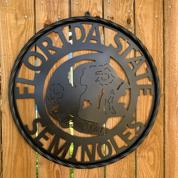 12",18", 24", 32" FSU FLORIDA STATE SEMINOLES INDIAN BLACK METAL CUSTOM VINTAGE CRAFT TEAM SIGN