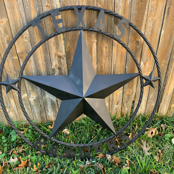 TEXAS RANGERS BLACK LONE STAR METAL TEAM WESTERN HOME DECOR CRAFT