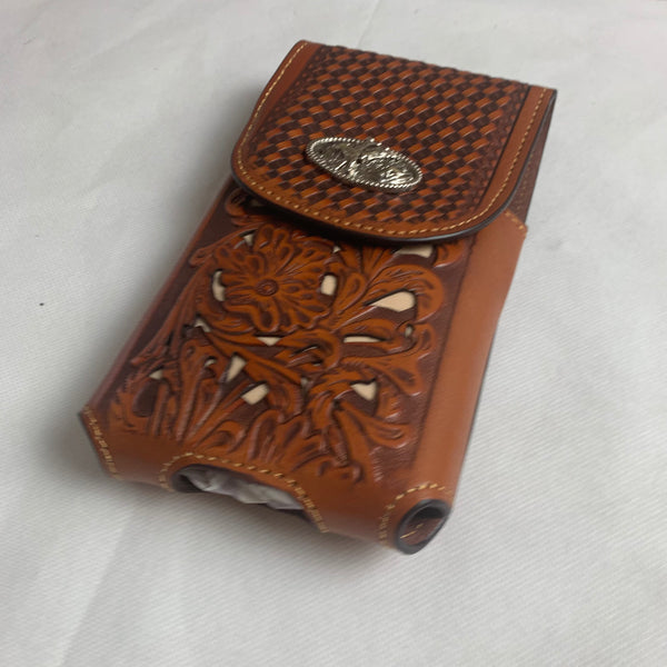 #LG2003 7.5" RODEO TAN BROWN & BEIGE LEATHER POUCH EXTRA LARGE  BELT LOOP HOLSTER CELL PHONE CASE UNIVERSAL OVERSIZE