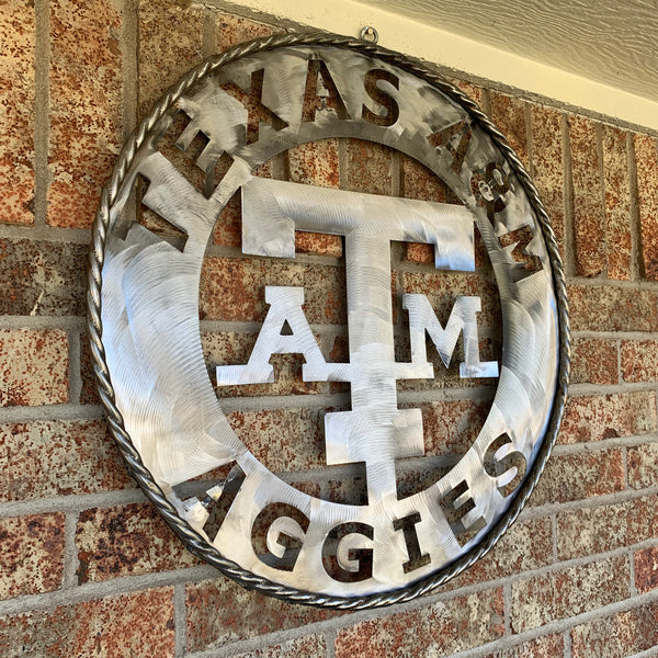 24" TEXAS A&M WIDE BAND RAW METAL CUSTOM VINTAGE CRAFT WALL ART TEAM SIGN HANDMADE