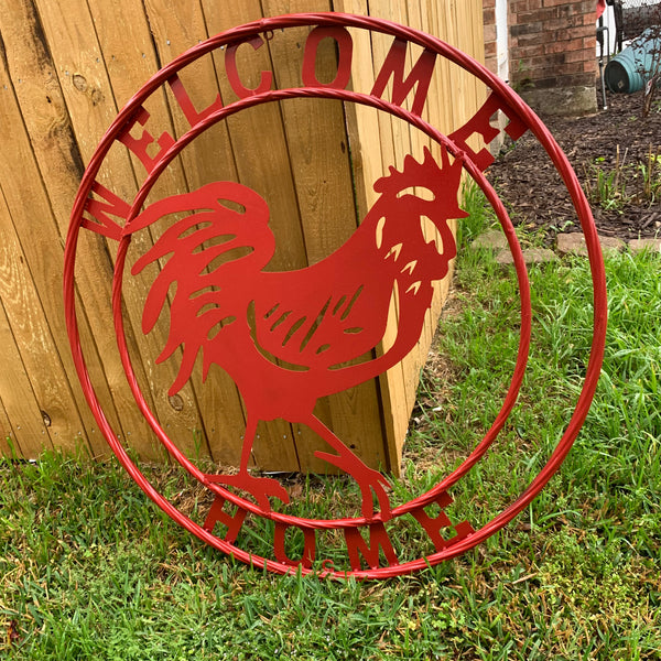 YOUR CUSTOM NAME RED ROOSTER LASERCUT METAL ART WITH RING DESIGN WESTERN METAL ANIMAL ART HOME WALL DECOR BRAND NEW