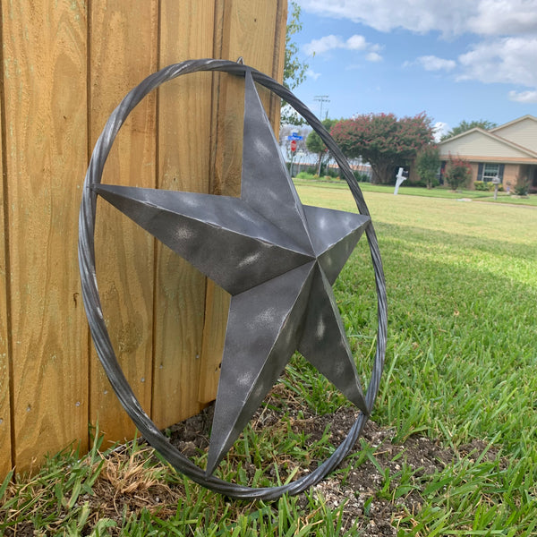 RUSTIC BLACK DISTRESSED TWO TONE BARN LONE STAR ROPE RING METAL WALL ART WESTERN HOME DECOR HANDMADE