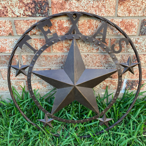 24" TEXAS BARN STAR BEADED METAL ART WESTERN HOME DECOR VINTAGE RUSTIC DARK BRONZE