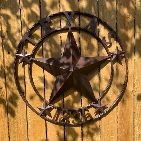 24", 32",36",40" TEXAS 1836 RUSTIC BROWN BARN STAR METAL WALL WESTERN HOME DECOR HANDMADE