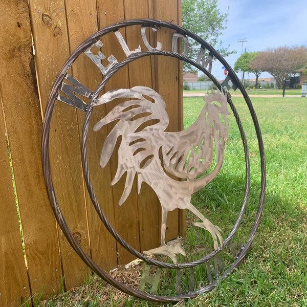 YOUR CUSTOM NAME ROOSTER LASERCUT RAW METAL ART WITH RING DESIGN WESTERN METAL ANIMAL ART HOME WALL DECOR BRAND NEW