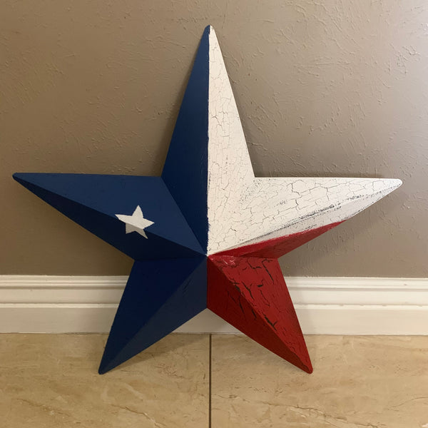 CRACKLE STYLE RED WHITE & BLUE METAL BARN STAR METAL WALL ART WESTERN HOME DECOR RUSTIC NEW