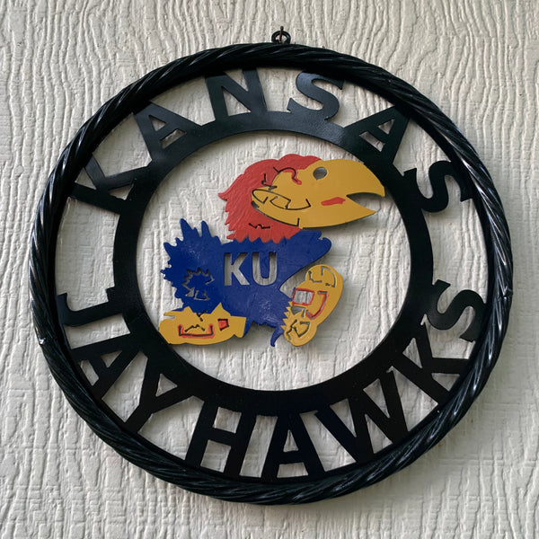 KANSAS JAYHAWKS METAL CUSTOM VINTAGE CRAFT WALL ART TEAM SIGN HANDMADE