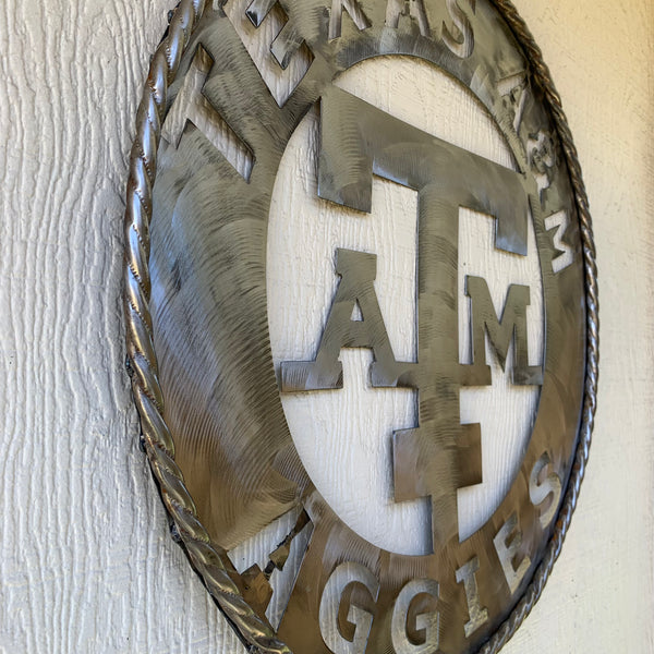 24" TEXAS A&M WIDE BAND RAW METAL CUSTOM VINTAGE CRAFT WALL ART TEAM SIGN HANDMADE
