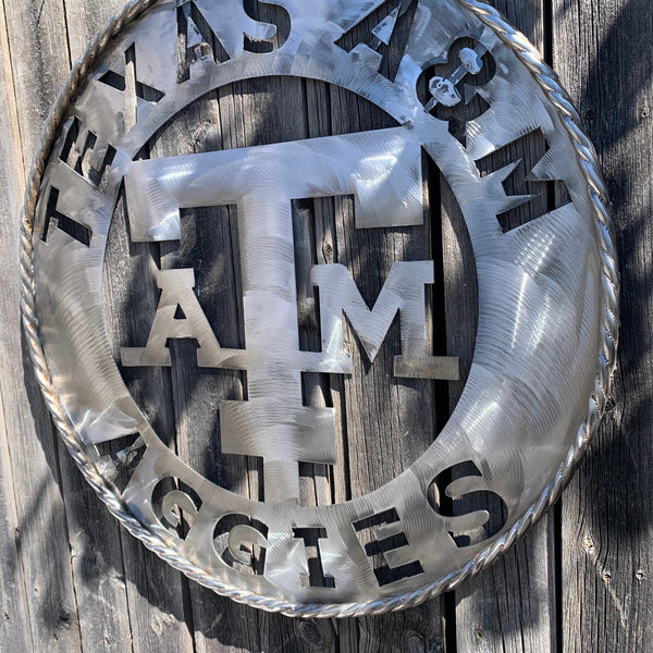 24" TEXAS A&M WIDE BAND RAW METAL CUSTOM VINTAGE CRAFT WALL ART TEAM SIGN HANDMADE