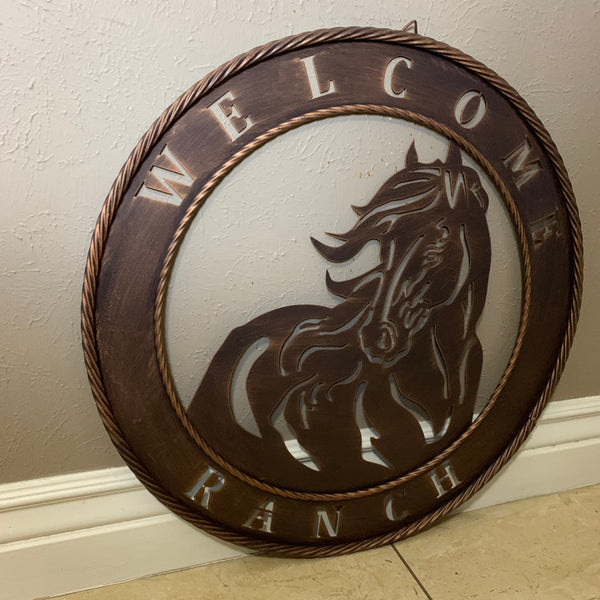 23" WELCOME RANCH HORSE METAL WALL WESTERN HOME DECOR NEW