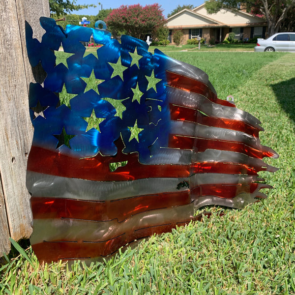 AMERICAN USA TATTERED Flag USA Metal Art Large Western Home Decor New Art