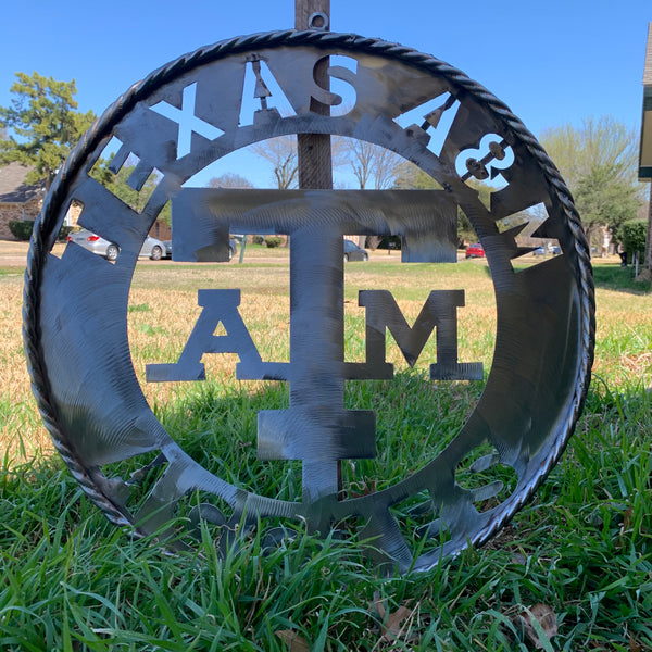 24" TEXAS A&M WIDE BAND RAW METAL CUSTOM VINTAGE CRAFT WALL ART TEAM SIGN HANDMADE
