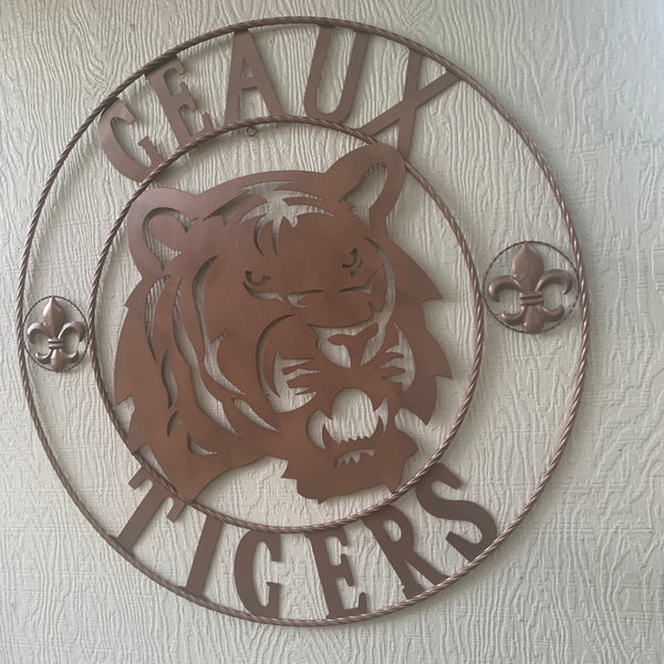 12",18", 24", 32", 36" GEAUX TIGERS HAMMERED COPPER CUSTOM METAL VINTAGE CRAFT SIGN TEAM HANDMADE