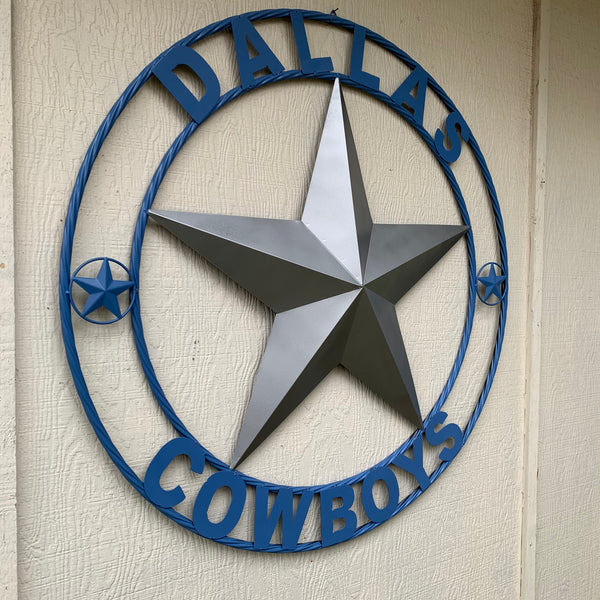 DALLAS COWBOYS SILVER & LIGHT BLUE BARN STAR CUSTOM VINTAGE METAL LONE STAR ART WESTERN HOME DECOR SIZE:24",32",36",40",42",44",46",50"