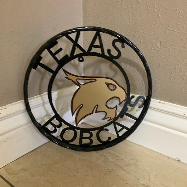 12" TEXAS BOBCATS CUSTOM METAL VINTAGE CRAFT SIGN TEAM WESTERN HOME DECOR HANDMADE