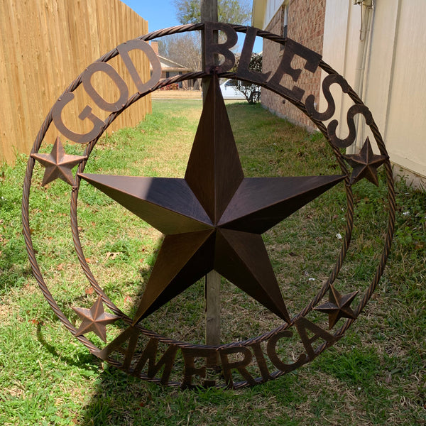 #EH10488 GOD BLESS AMERICA BARN METAL STAR WESTERN HOME DECOR HANDAMDE NEW