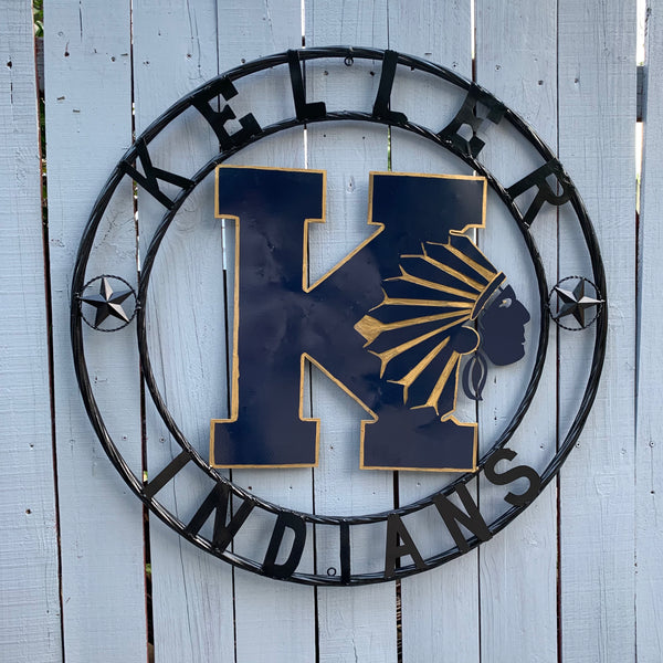 KELLER INDIANS CUSTOM VINTAGE METAL CRAFT WALL ART TEAM SIGN WESTERN HOME DECOR NEW