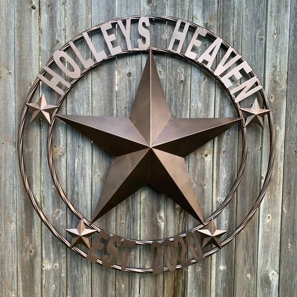 KOLET FAMILY STYLE YOUR CUSTOM FAMILY NAME STAR METAL BARN STAR ROPE RING KOLET FAMILY WESTERN HOME DECOR VINTAGE RUSTIC BROWN NEW HANDMADE 24",32",34",36",40",42",44",46",50"