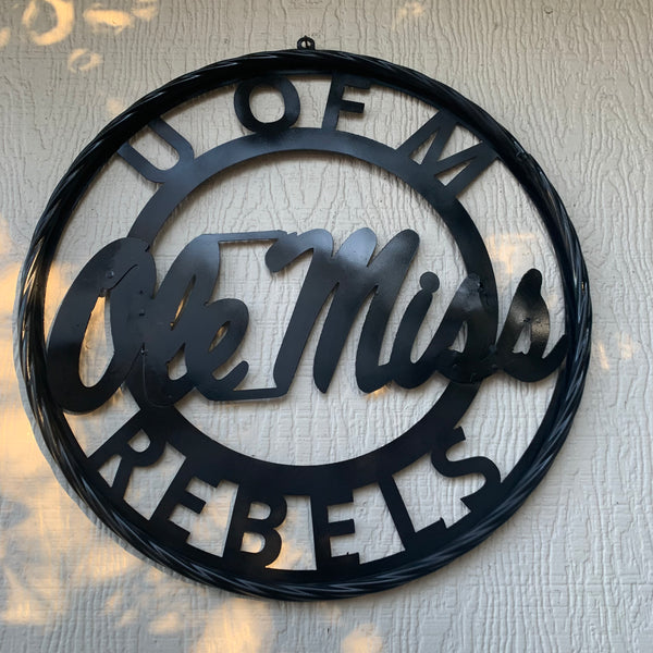 12",18",24",32" OLE MISS REBELS MISSISSIPPI BLACK CUSTOM VINTAGE METAL CRAFT TEAM SIGN HANDMADE RUSTIC BLACK