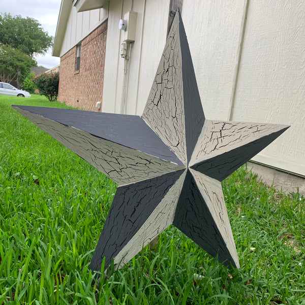 CRACKLE STYLE BEIGE & BLACK METAL BARN STAR METAL WALL ART WESTERN HOME DECOR RUSTIC NEW