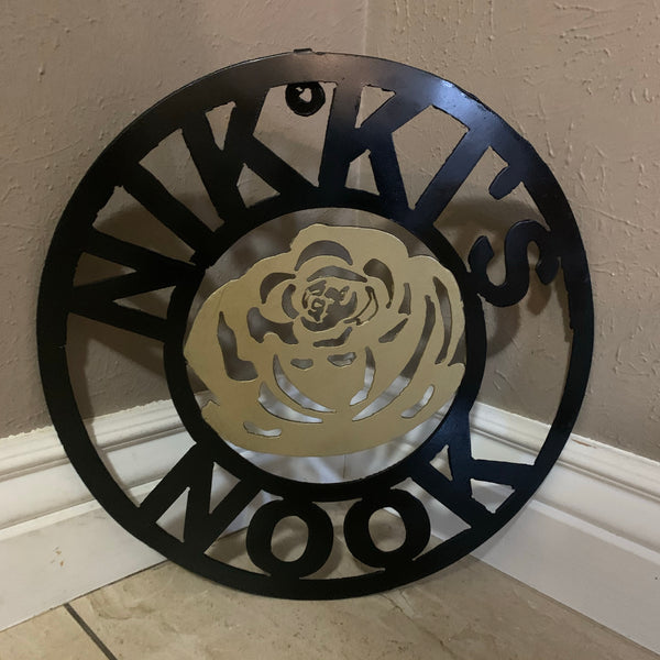 CUSTOM NAME GOLD FLOWER VALENTINE'S LASERCUT METAL SIGN WESTERN HOME DECOR CUSTOM SIGN