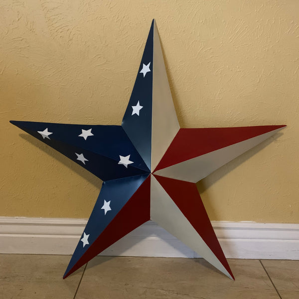 12",16",24",30",36" USA AMERICAN FLAG STAR STYLE #1 RED WHITE & BLUE METAL BARN STAR WALL ART HANDMADE STYLE# 1