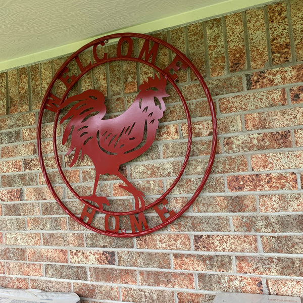 YOUR CUSTOM NAME RED ROOSTER LASERCUT METAL ART WITH RING DESIGN WESTERN METAL ANIMAL ART HOME WALL DECOR BRAND NEW