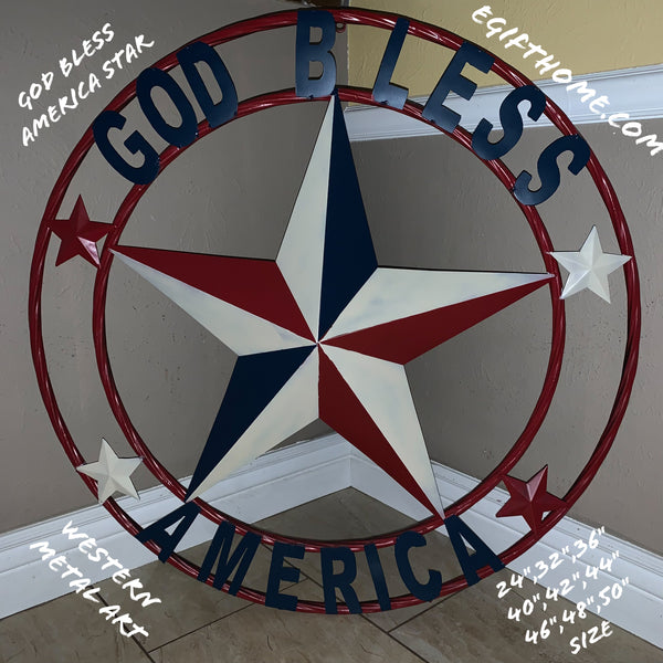 #EH10489 GOD BLESS AMERICA USA FLAG BARN STAR METAL RED WHITE BLUE WESTER HOME DECOR HANDMADE NEW