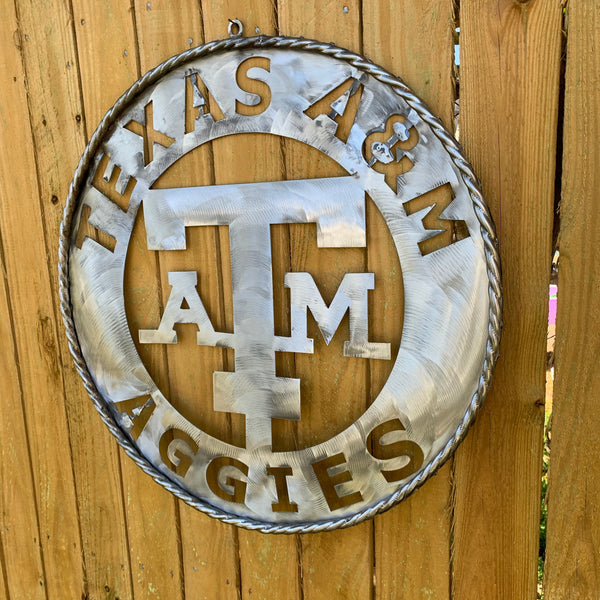 24" TEXAS A&M WIDE BAND RAW METAL CUSTOM VINTAGE CRAFT WALL ART TEAM SIGN HANDMADE