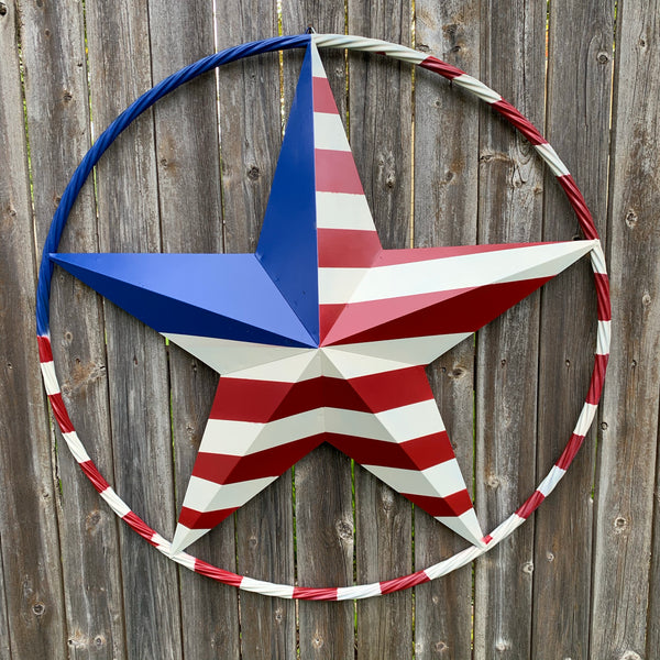 USA METAL STAR PLAIN WITHOUT SMALL STARS WITH RED WHT BLU RING Western Handmade 12",16",24",32"36",38",40",48"