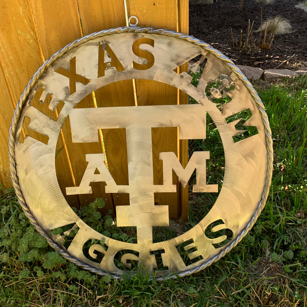 24" TEXAS A&M WIDE BAND RAW METAL CUSTOM VINTAGE CRAFT WALL ART TEAM SIGN HANDMADE