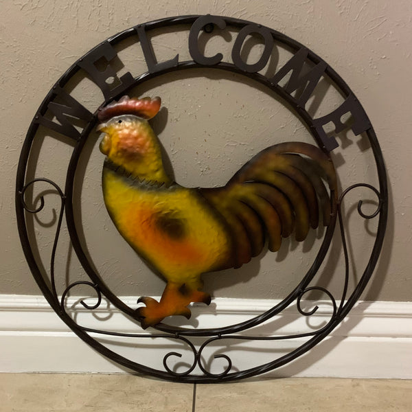 WELCOME 24" ROOSTER & METAL SCROLL STYLE WESTERN HOME DECOR HANDMADE NEW-#EH10143