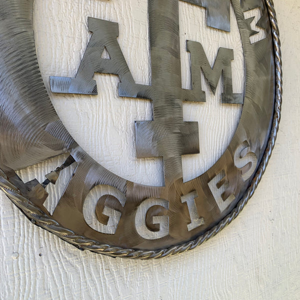 24" TEXAS A&M WIDE BAND RAW METAL CUSTOM VINTAGE CRAFT WALL ART TEAM SIGN HANDMADE