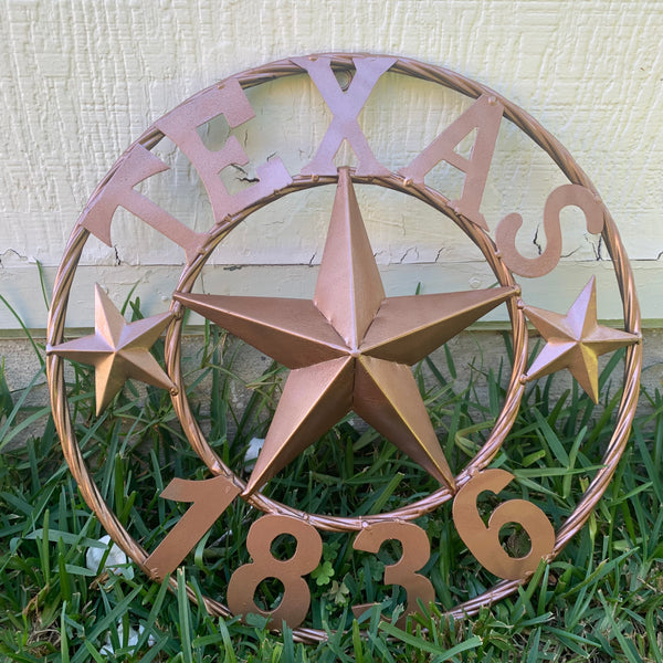 16", 20", 24", 32" TEXAS 1836 HAMMERED COPPER  BARN STAR METAL WALL WESTERN HOME DECOR RED WHITE BLUE ART