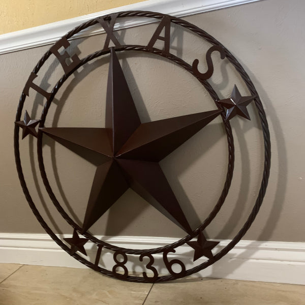 36" TEXAS 1836 BROWN BARN STAR METAL ART WESTERN HOME DECOR VINTAGE RUSTIC CRAFT ART